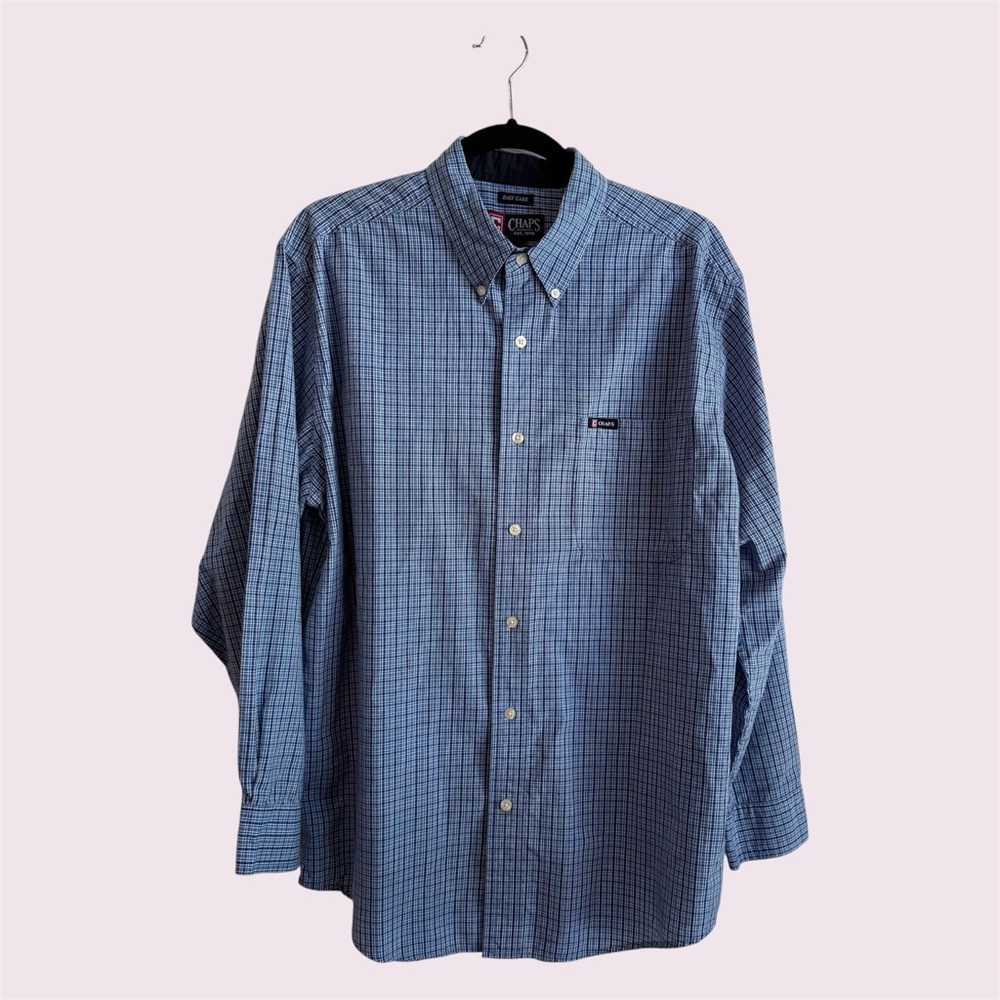 Chaps Large Blue Plaid Button Shirt